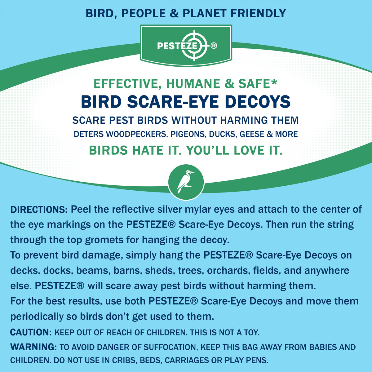 PESTEZE® USA Large 15" Red Bird Predator Balloon Decoy 1 Pack | Inflatable Bird Deterrent for Pools, Docks, Patios & Gardens; Humane Predator–Eye Balloon Keeps Away Pigeons, Woodpeckers, Ducks & Geese