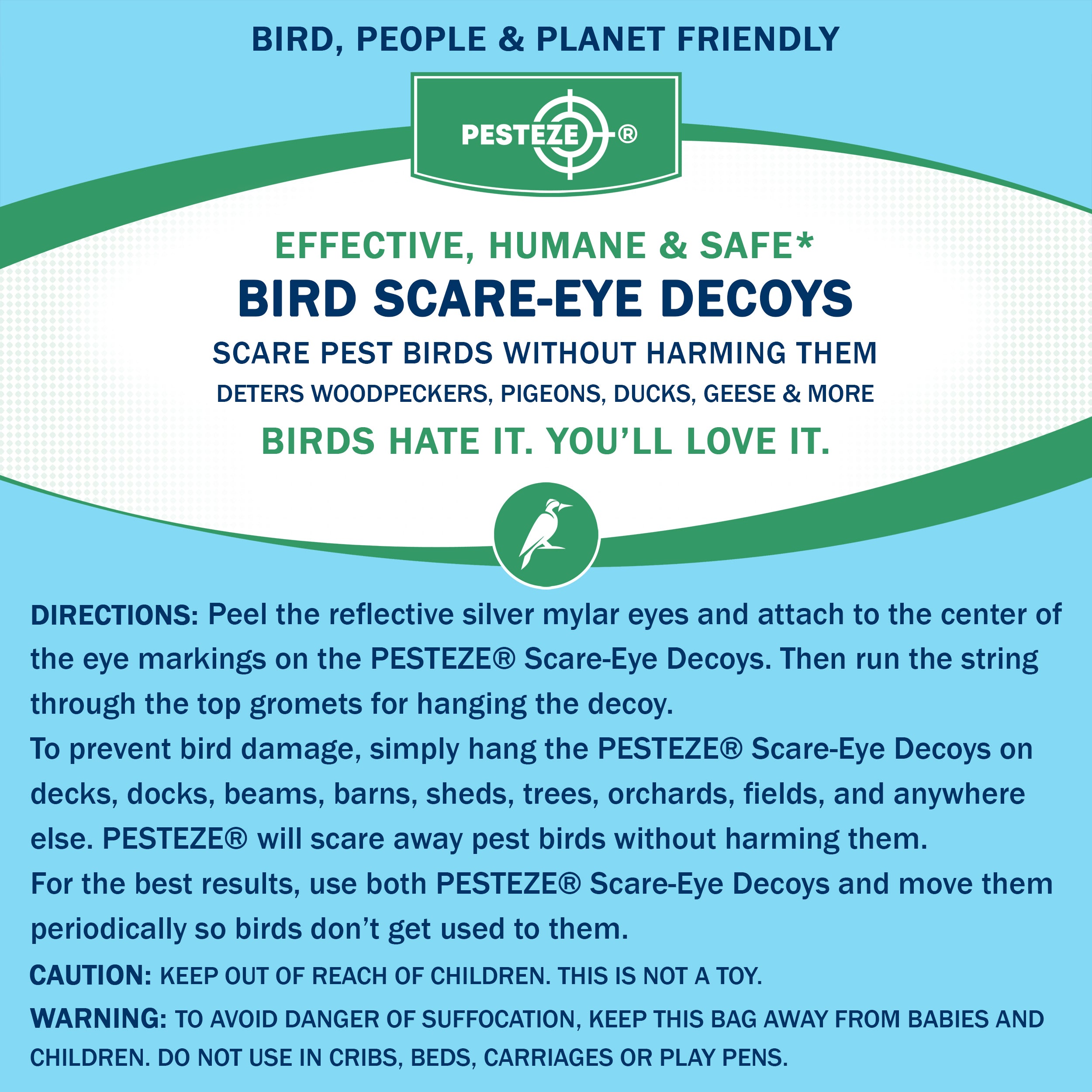 PESTEZE® Large 15" Yellow Bird Predator-Eye Balloon Decoy [1 Pack] Deters Unwanted Pest Birds like Pigeons, Gulls, Geese & Critters from Pools & Yards Without Harming Them To Protect Property