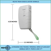 PESTEZE® Portable Battery Ultrasonic Dog Trainer, Personal Siren & Flashlight. Mayu also be used to Deter Unwanted Dogs to Protect Yourself & Family without Disturbing People - Pesteze