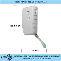 PESTEZE® Portable Battery Ultrasonic Dog Trainer, Personal Siren & Flashlight. Mayu also be used to Deter Unwanted Dogs to Protect Yourself & Family without Disturbing People - Pesteze