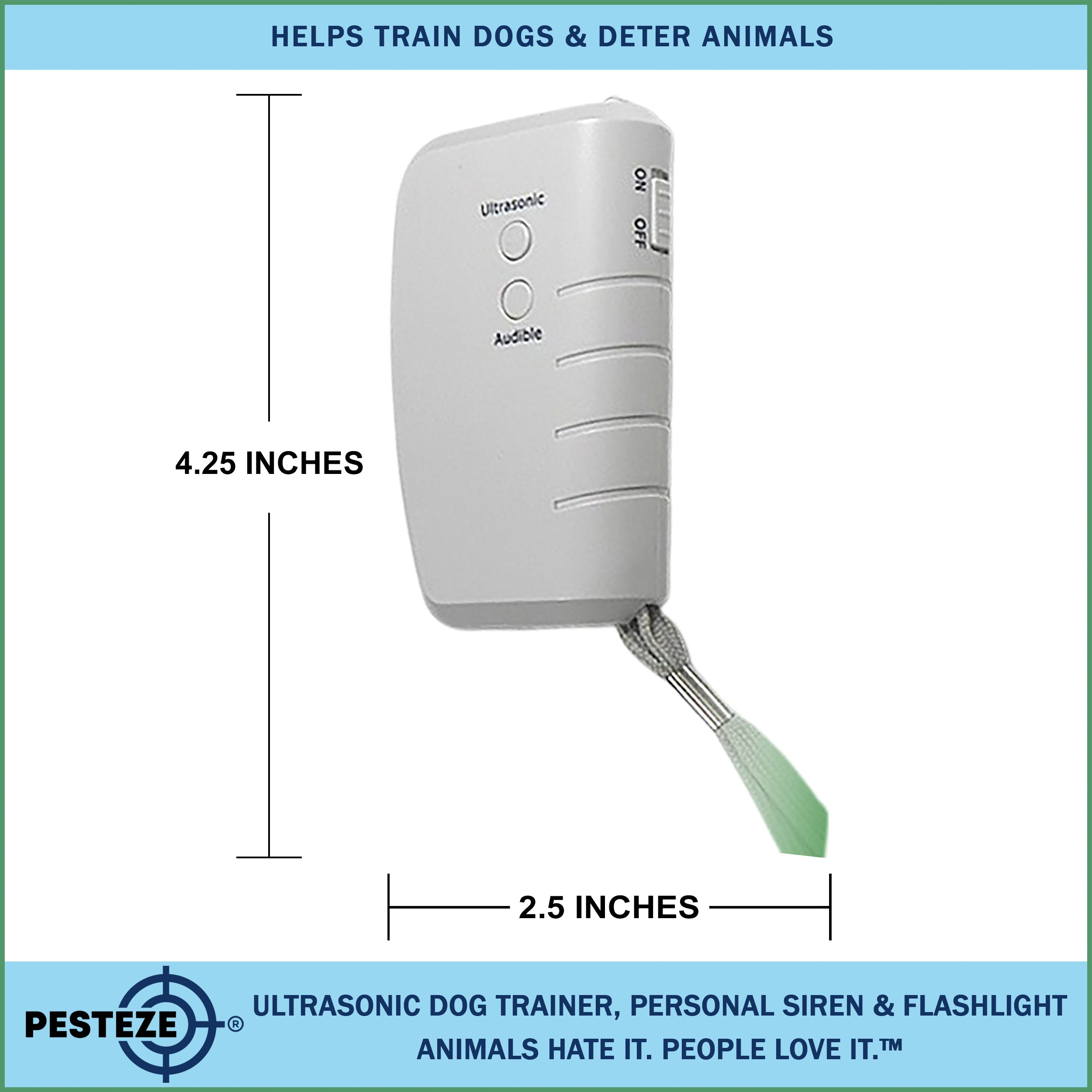 PESTEZE® Portable Battery Ultrasonic Dog Trainer, Personal Siren & Flashlight. Mayu also be used to Deter Unwanted Dogs to Protect Yourself & Family without Disturbing People - Pesteze