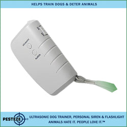 PESTEZE® Portable Battery Ultrasonic Dog Trainer, Personal Siren & Flashlight. Mayu also be used to Deter Unwanted Dogs to Protect Yourself & Family without Disturbing People - Pesteze
