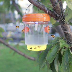 PESTEZE® Reusable Solar Hanging Wasp Trap with LED Light [Orange: 3.5 X 4.4 Inch] Attracts, Catches & Kills Wasp, Hornet, Yellow Jacket & Insect Species 24/7 without Harsh Chemicals. Waterproof