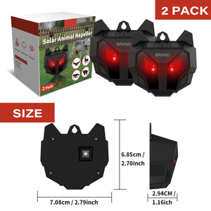 2 Pack PESTEZE® Reusable Solar Nocturnal Animal Repeller. Flickering Red Light Deters Unwanted Animals like Skunk, Deer, Coyote, Fox, Wolf, Rabbitt, Raccoon & Birds to Protect Property & Livestock