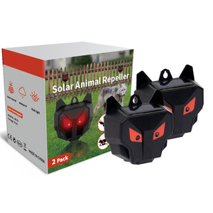 2 Pack PESTEZE® Reusable Solar Nocturnal Animal Repeller. Flickering Red Light Deters Unwanted Animals like Skunk, Deer, Coyote, Fox, Wolf, Rabbitt, Raccoon & Birds to Protect Property & Livestock