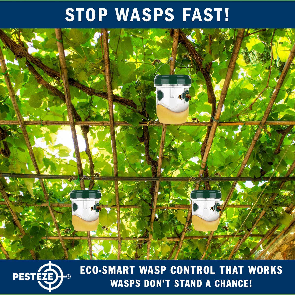 PESTEZE® USA Reusable Solar Hanging Wasp Trap with LED Light [Green: 3.5 x 4.4 Inch] Attracts, & Kills Wasp, Hornet, Yellow Jacket & Insect Species 24/7 Without Harsh Chemicals– Waterproof Outdoor Trap