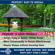 PESTEZE® USA Reusable Solar Hanging Wasp Trap with LED Light [Green: 3.5 x 4.4 Inch] Attracts, & Kills Wasp, Hornet, Yellow Jacket & Insect Species 24/7 Without Harsh Chemicals– Waterproof Outdoor Trap