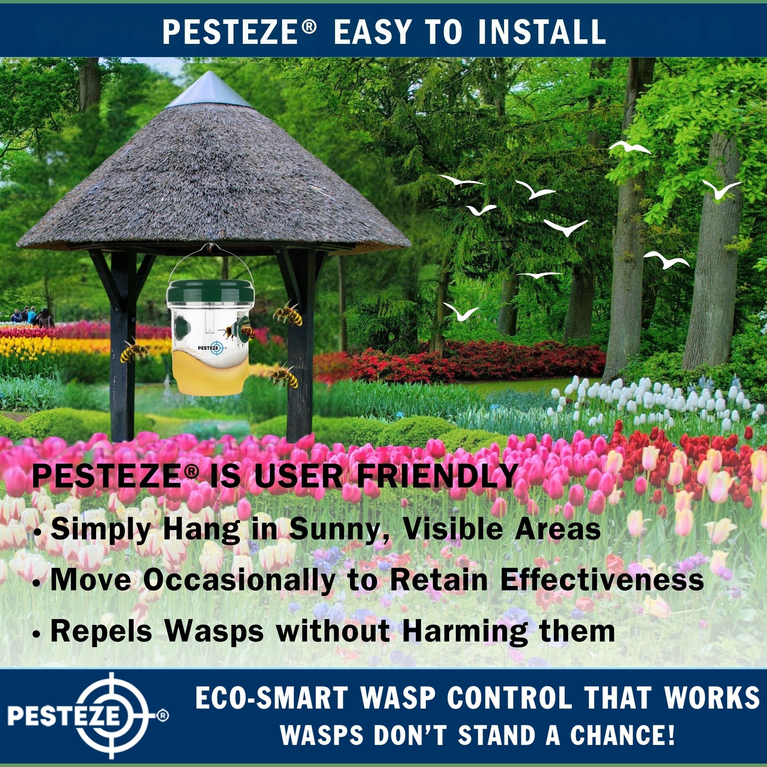 2 Pack PESTEZE® Reusable Solar Hanging Wasp Trap with LED Light [Green: 3.5 X 4.4 Inch] Attracts, Catches & Kills Wasp, Hornet, Yellow Jacket & Insect Species 24/7 without Harsh Chemicals. Waterproof