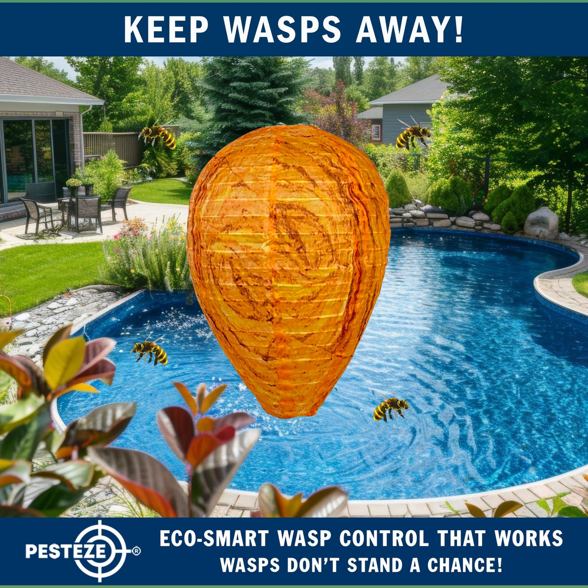 PESTEZE® USA 2 Pack Cloth Waterproof Wasp Nest Decoy 11.8 x 8.6 Inch — Faux Hornet Hive Deterrent Helps Deter Wasps, Hornets & Yellow Jacket Species by Simulating Territorial Enemy Hives for Protection