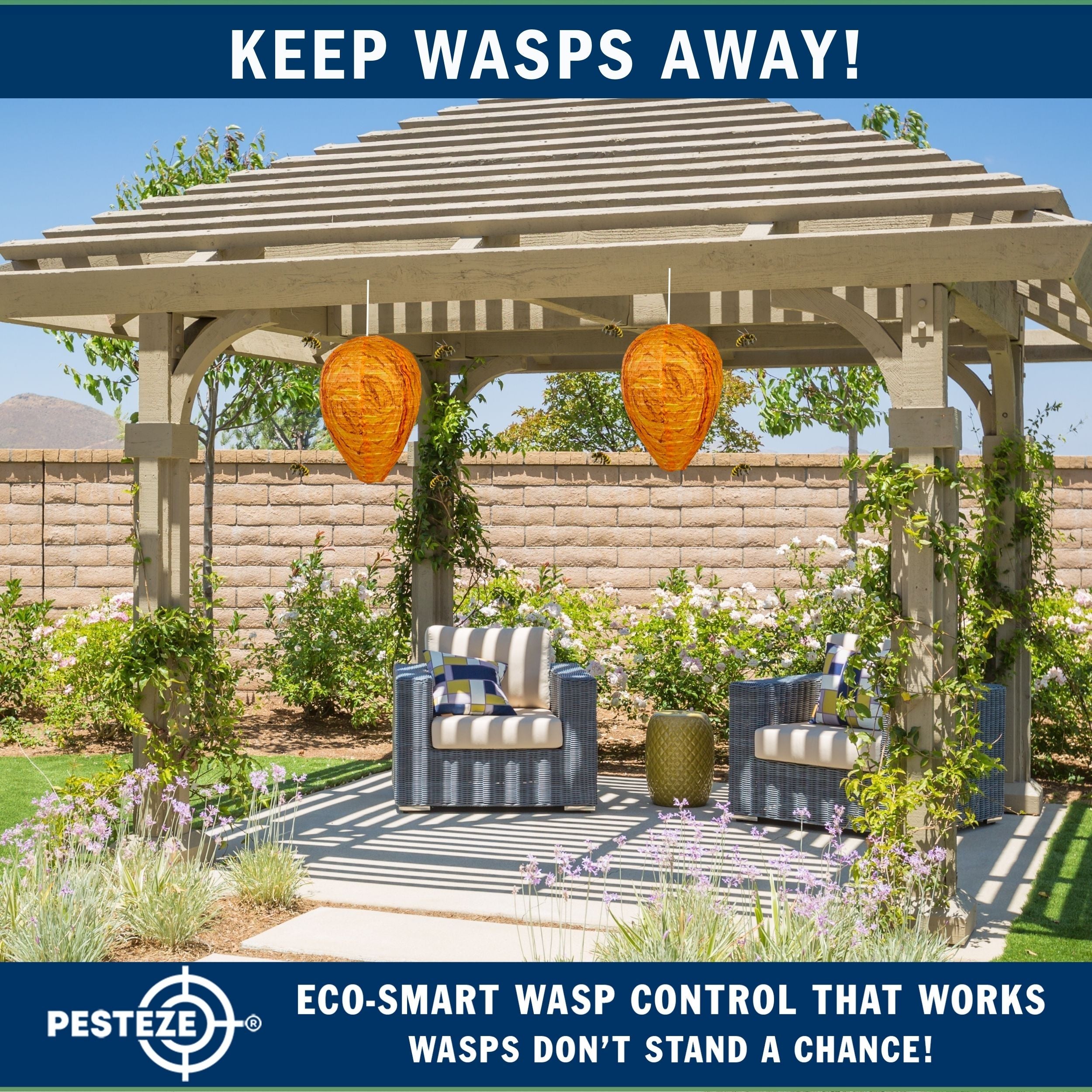 2 Pack PESTEZE® Cloth Waterproof Hanging Wasp Nest Decoy [11.8 x 8.6 Inch] Deters Several  Wasp, Hornet & Yellow Jacket Species by Simulating Enemy Hives.