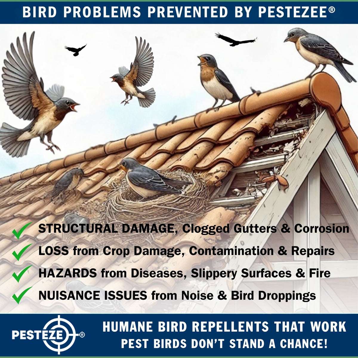 PESTEZE® USA Bird Scare Reflective Rods Bird Deterrent Outdoor Device for Birds Pigeons Crows Woodpeckers Sparrows Geese Reflective Spinners Bird Repellent for Garden Roof Balcony [12 Pack Silver]