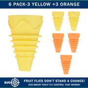 BUGEZE® USA Indoor Fruit Fly Trap for Kitchen – Reusable Bottle Top Gnat Catcher, Natural Fruit Fly Control for Home, Countertop & Pantry Safe [6 Pack -3 Yellow + 3 Orange]