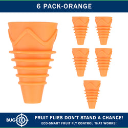 BUGEZE® USA Reusable Fruit Fly Trap for Indoors – Natural Bottle Top Gnat Trap for Kitchen & Home, Durable Indoor Fruit Fly Catcher for Counters, Pantry & Sink Areas [6 Pack Orange]