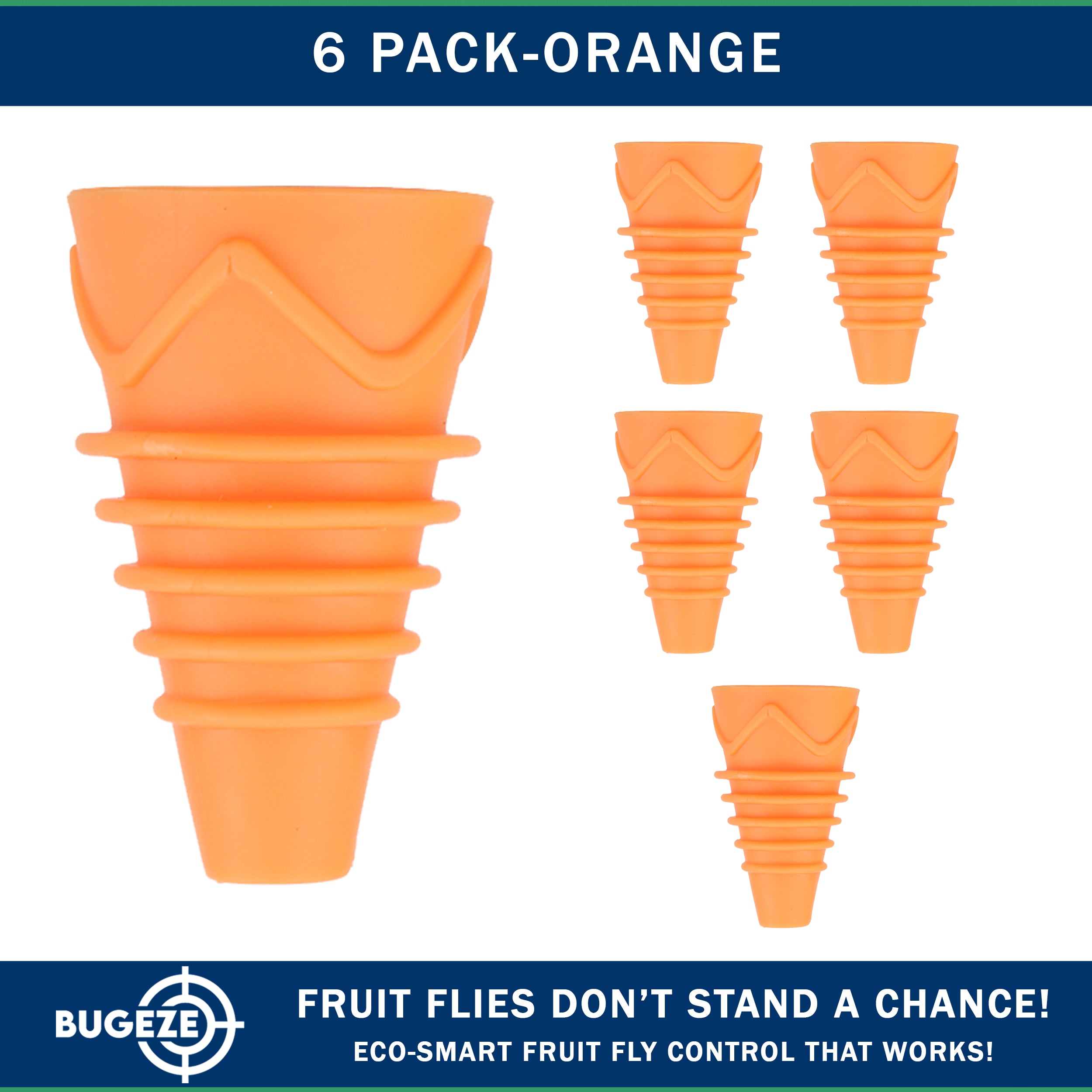 BUGEZE® USA Reusable Fruit Fly Trap for Indoors – Natural Bottle Top Gnat Trap for Kitchen & Home, Durable Indoor Fruit Fly Catcher for Counters, Pantry & Sink Areas [6 Pack Orange]
