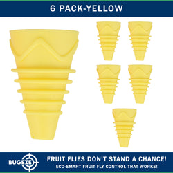 BUGEZE® USA Reusable Fruit Fly Trap for Indoors – Natural Bottle Top Gnat Trap for Kitchen & Home, Durable Indoor Fruit Fly Catcher for Counters, Pantry & Sink Areas [6 Pack Yellow]