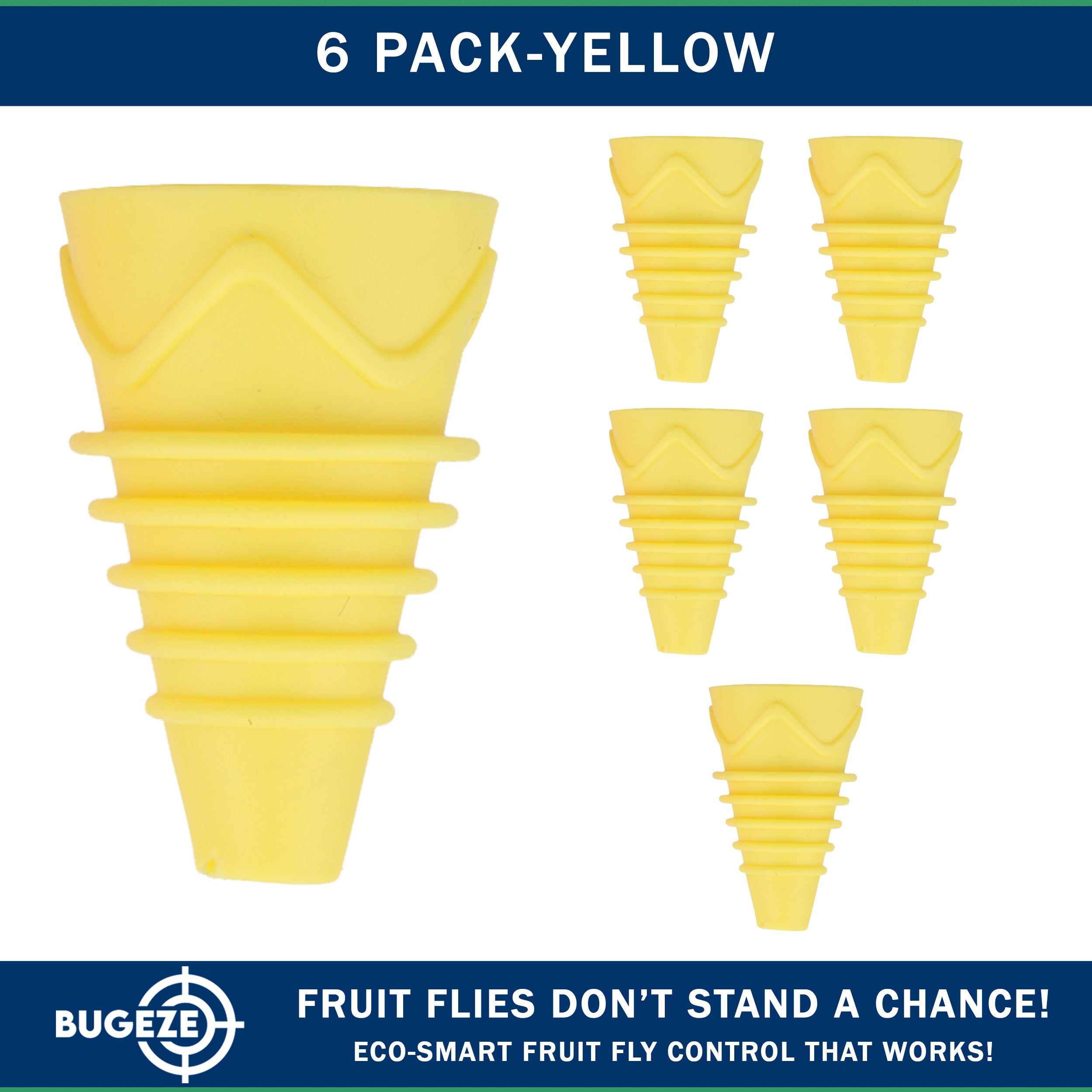 BUGEZE® USA Reusable Fruit Fly Trap for Indoors – Natural Bottle Top Gnat Trap for Kitchen & Home, Durable Indoor Fruit Fly Catcher for Counters, Pantry & Sink Areas [6 Pack Yellow]
