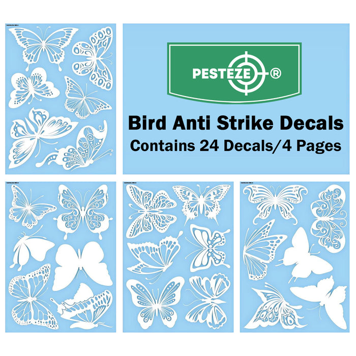 PESTEZE® UV Reflective Butterfly Anti Collision Static Cling Decals for Windows to Prevent Wild Bird Strikes [24 Decals/4 Pages] Bird Alert Window Decals Save Birds from Window Strikes & Help them Soar