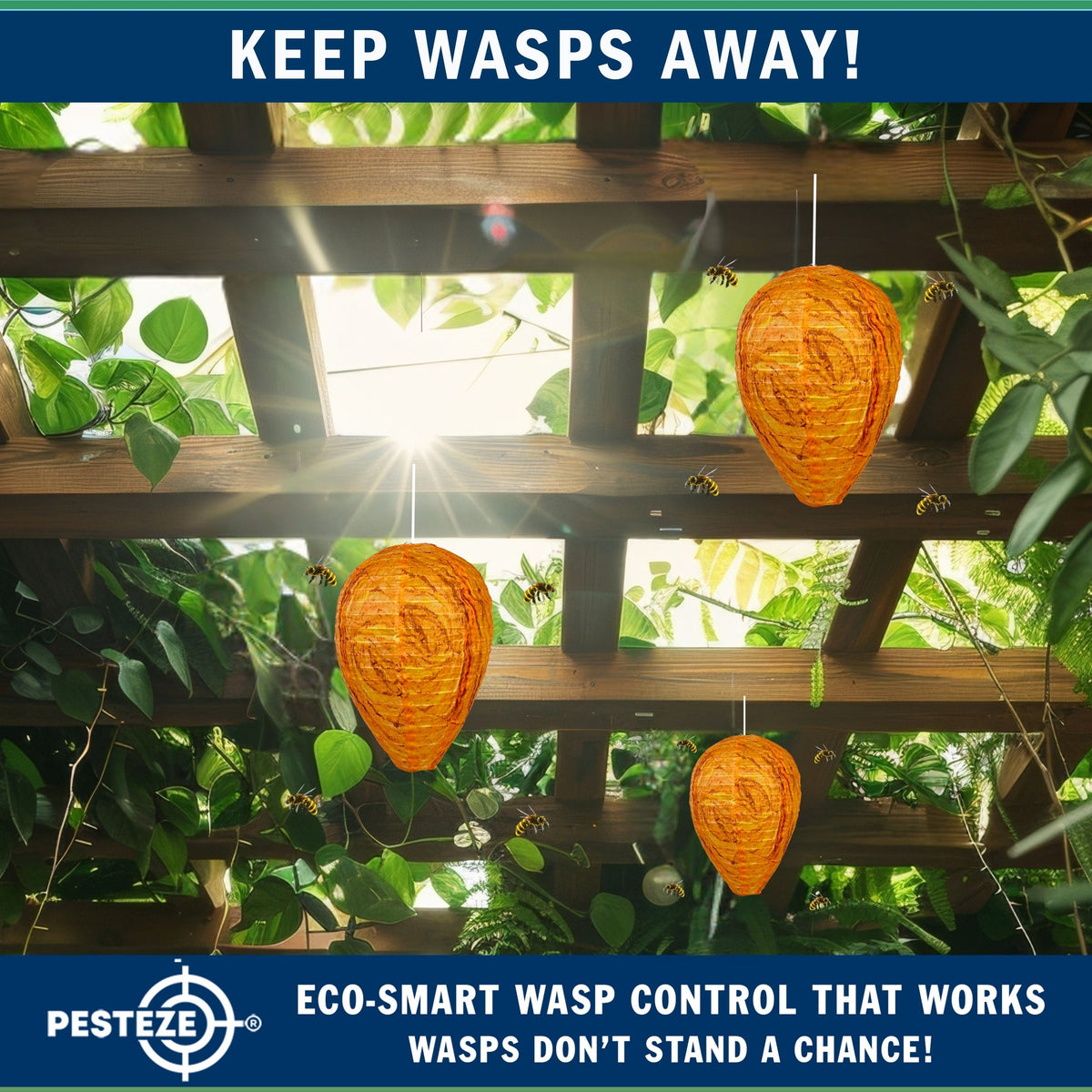 PESTEZE® USA 2 Pack Cloth Waterproof Wasp Nest Decoy 11.8 x 8.6 Inch — Faux Hornet Hive Deterrent Helps Deter Wasps, Hornets & Yellow Jacket Species by Simulating Territorial Enemy Hives for Protection