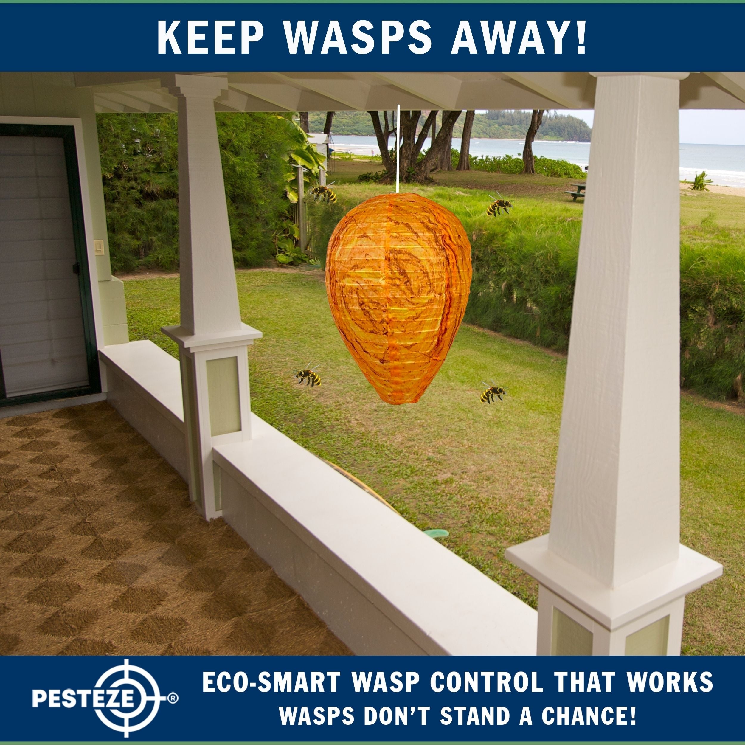 2 Pack PESTEZE® Cloth Waterproof Hanging Wasp Nest Decoy [11.8 x 8.6 Inch] Deters Several  Wasp, Hornet & Yellow Jacket Species by Simulating Enemy Hives.