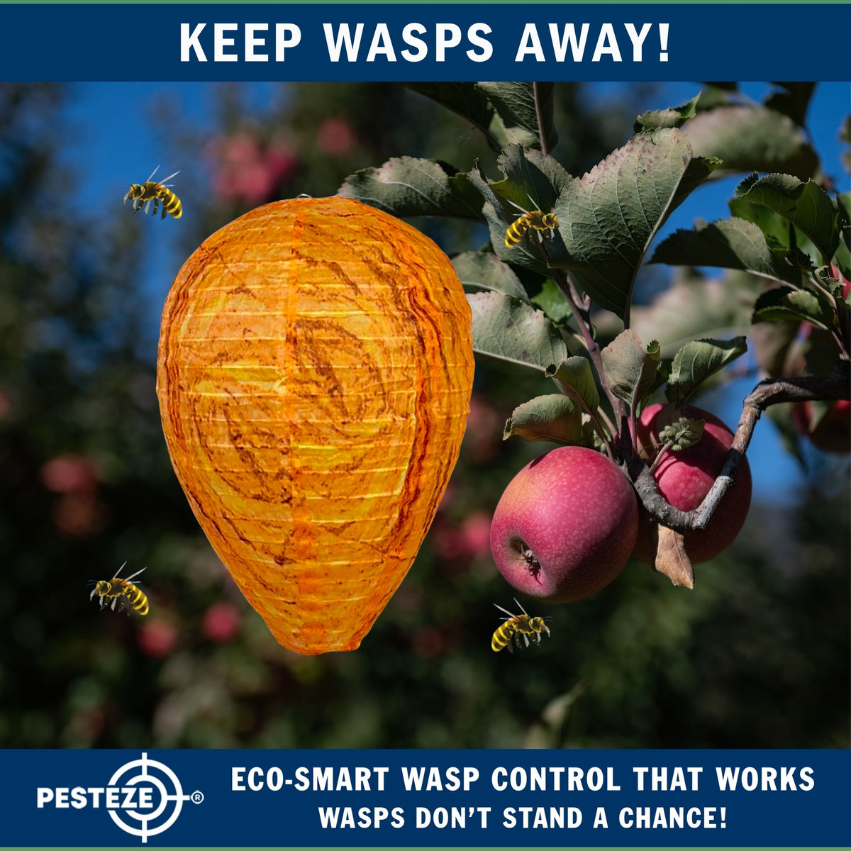 PESTEZE® USA–Premium Cloth Waterproof Hanging Wasp Nest Decoy – 11.8 x 8.6 inch Faux Hornet Hive Deterrent that Helps Deter Wasps, Yellow Jacket Species & Hornets by Simulating Territorial Enemy Nests