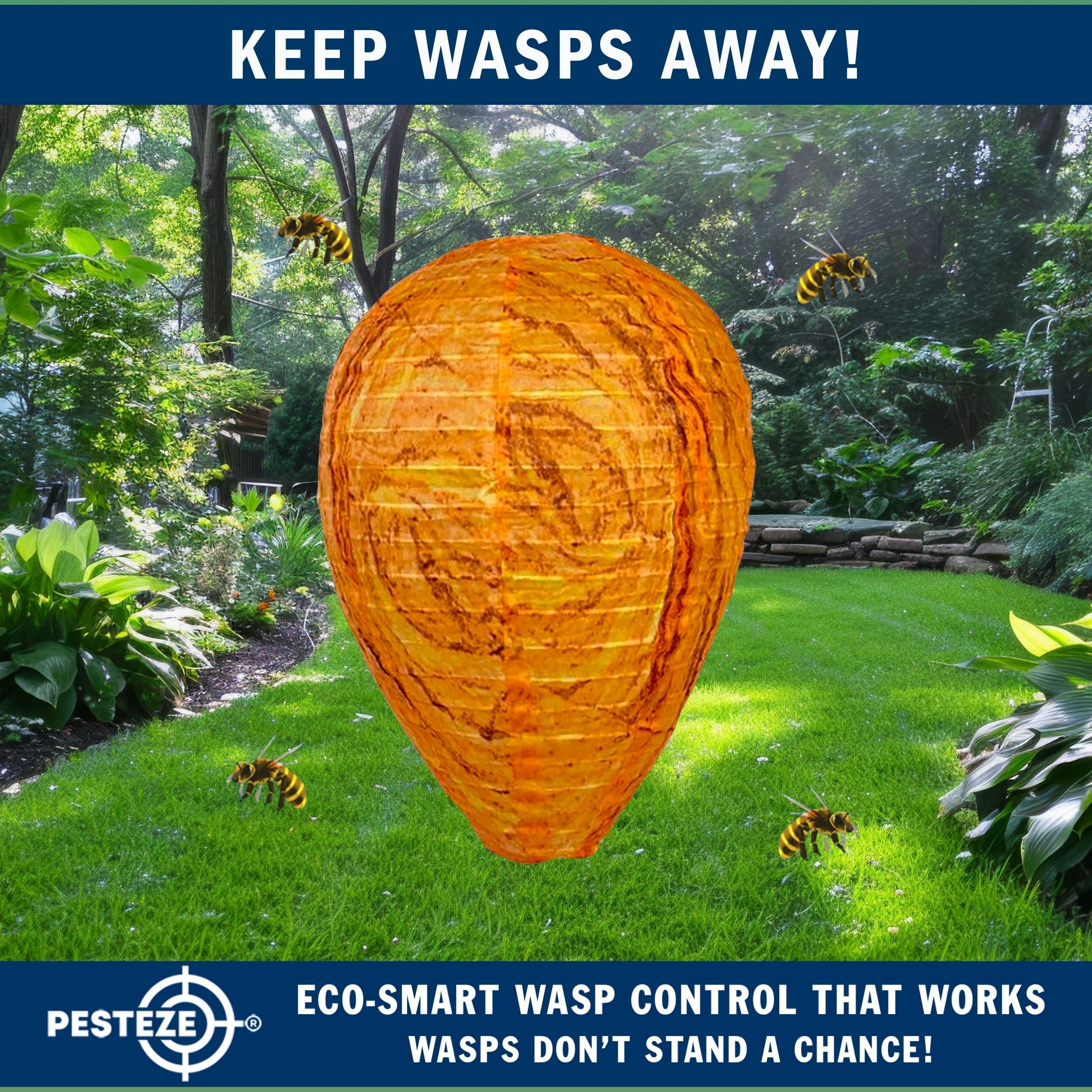 2 Pack PESTEZE® Cloth Waterproof Hanging Wasp Nest Decoy [11.8 x 8.6 Inch] Deters Several  Wasp, Hornet & Yellow Jacket Species by Simulating Enemy Hives.