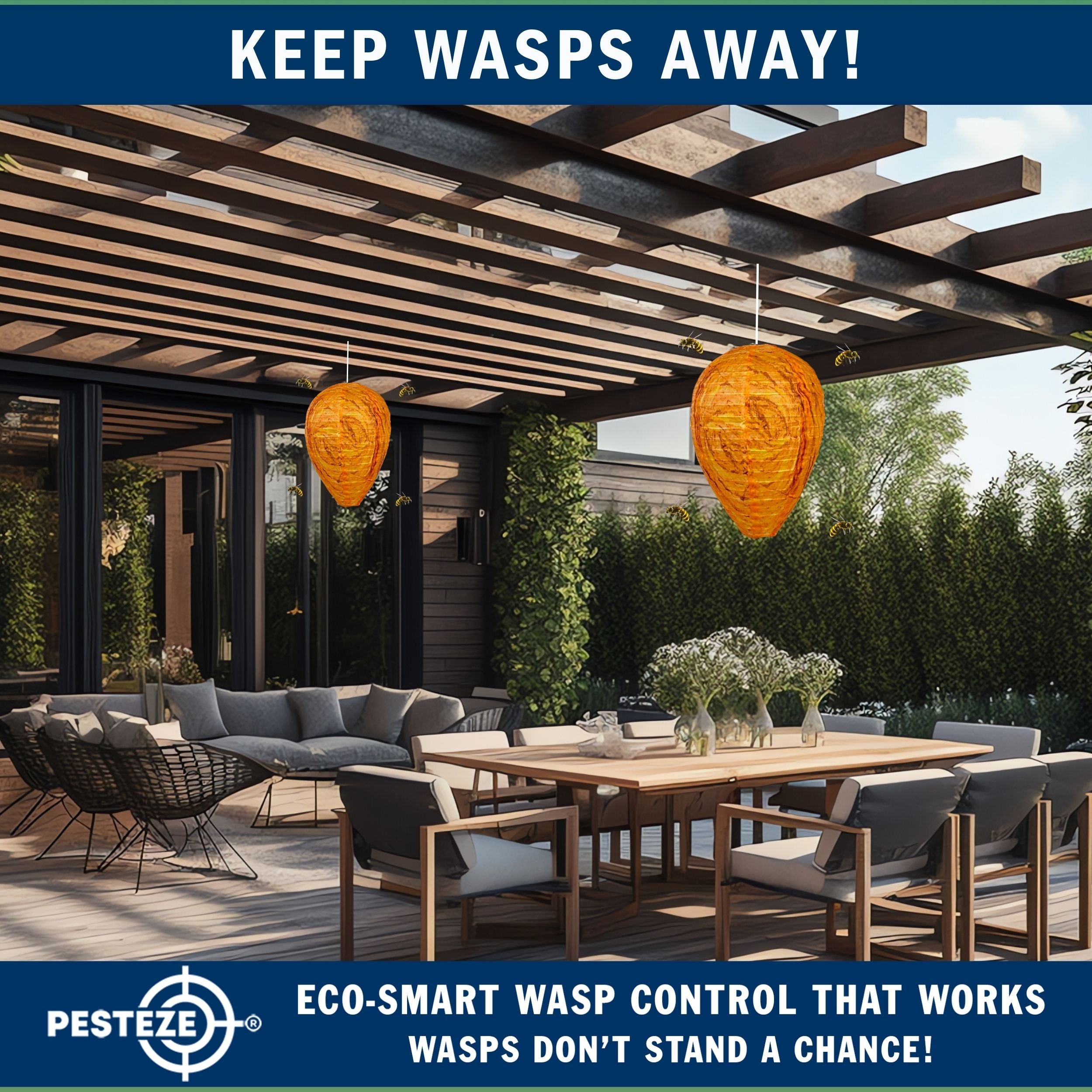 2 Pack PESTEZE® Cloth Waterproof Hanging Wasp Nest Decoy [11.8 x 8.6 Inch] Deters Several  Wasp, Hornet & Yellow Jacket Species by Simulating Enemy Hives.