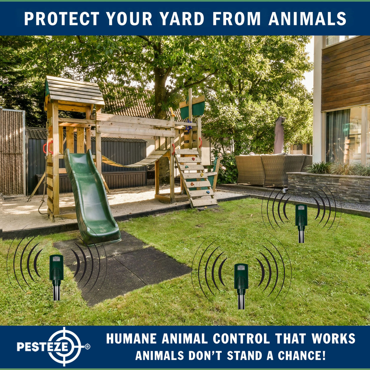 PESTEZE® Battery Bird Sound Repeller. Detects & Deters Pest Birds with Predator Sounds without Harming them to Protect Property. Use to Repel Woodpeckers, Pigeons, Crows, Ducks, Geese & Critters - Pesteze
