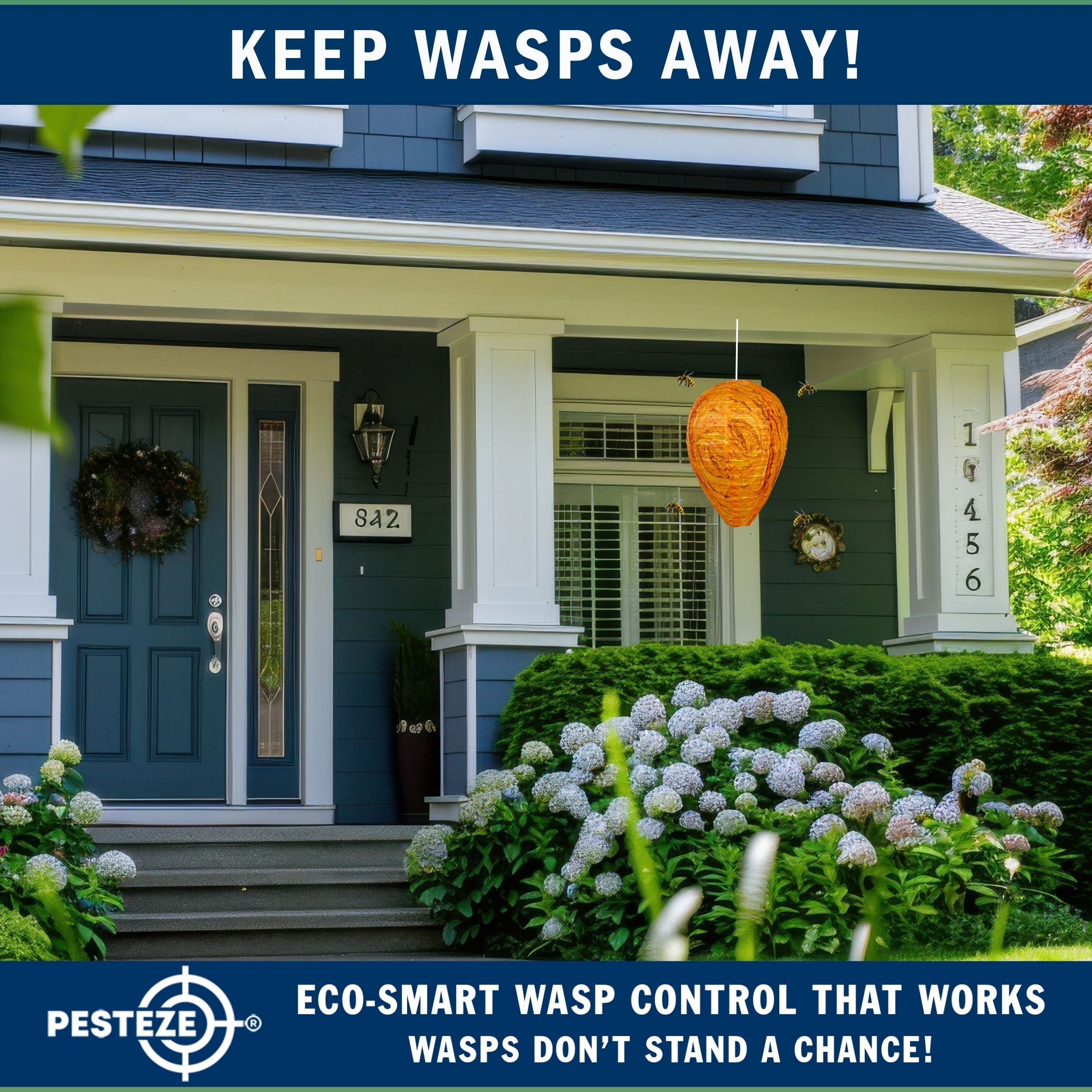 2 Pack PESTEZE® Cloth Waterproof Hanging Wasp Nest Decoy [11.8 x 8.6 Inch] Deters Several  Wasp, Hornet & Yellow Jacket Species by Simulating Enemy Hives.