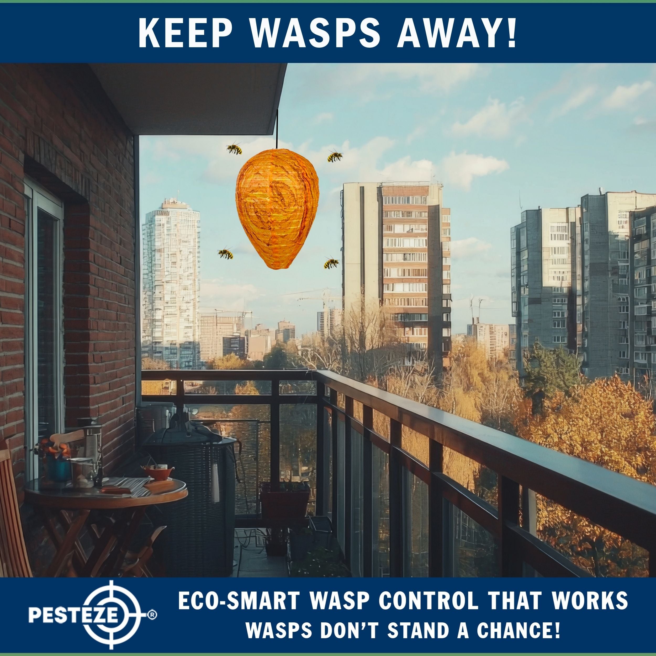 2 Pack PESTEZE® Cloth Waterproof Hanging Wasp Nest Decoy [11.8 x 8.6 Inch] Deters Several  Wasp, Hornet & Yellow Jacket Species by Simulating Enemy Hives.