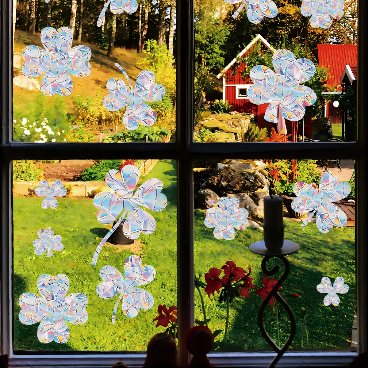 PESTEZE® USA Premium Window Bird Decals-Rainbow Leaf & Bird Anti Collision Static Cling Stickers for Windows to Prevent Wild Birds from Striking & Hitting Glass–32 Pack Sun Catcher Window Alert Clings