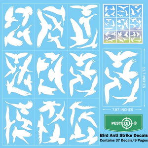 PESTEZE® White Hummingbirds Anti Collision Static Cling Decals for Windows to Prevent Wild Bird Strikes [37 Decals/9 Pages] Bird Alert Window Decals Save Birds from Window Strikes & Help them Soar