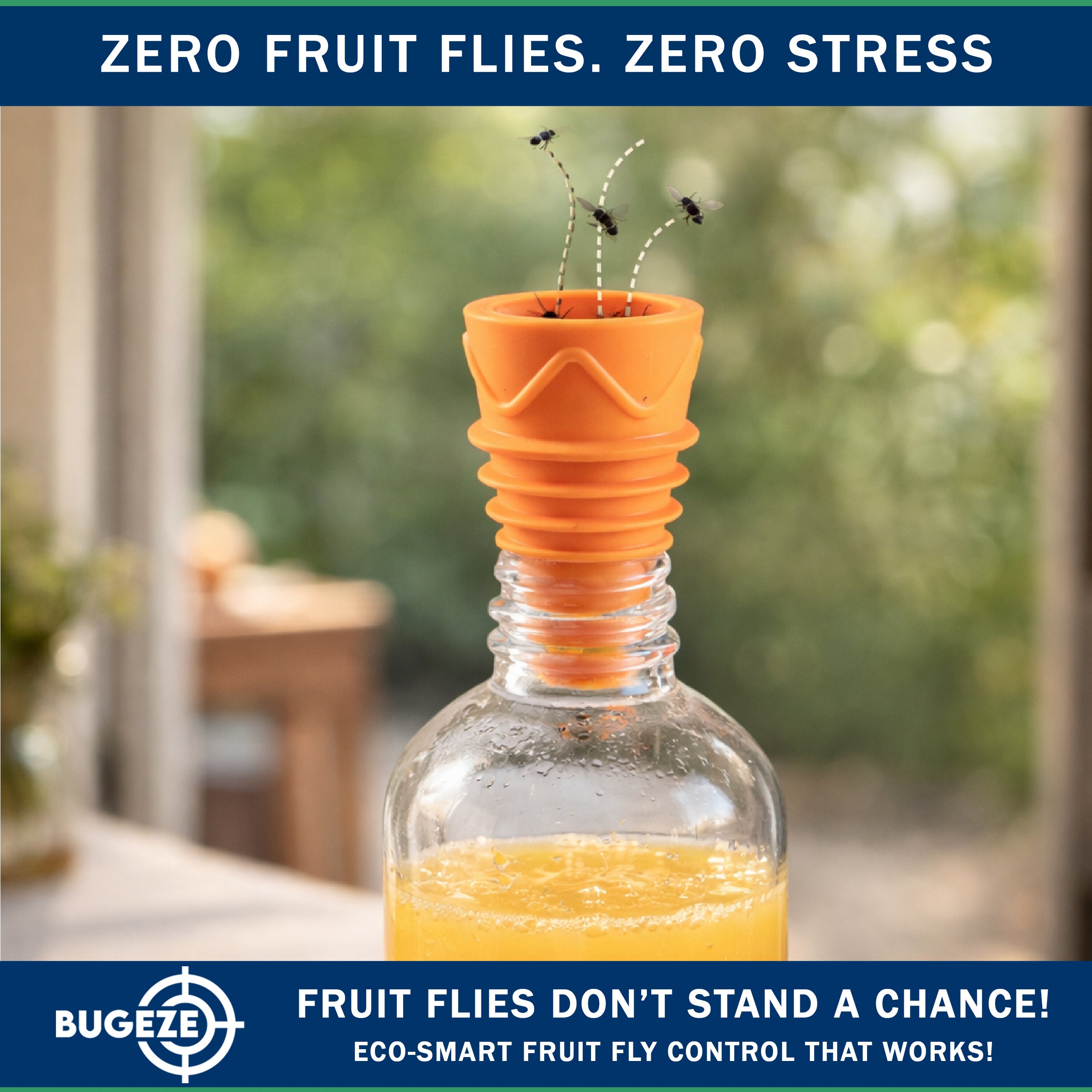 BUGEZE® USA Indoor Fruit Fly Trap for Kitchen – Reusable Bottle Top Gnat Catcher, Natural Fruit Fly Control for Home, Countertop & Pantry Safe [6 Pack -3 Yellow + 3 Orange]