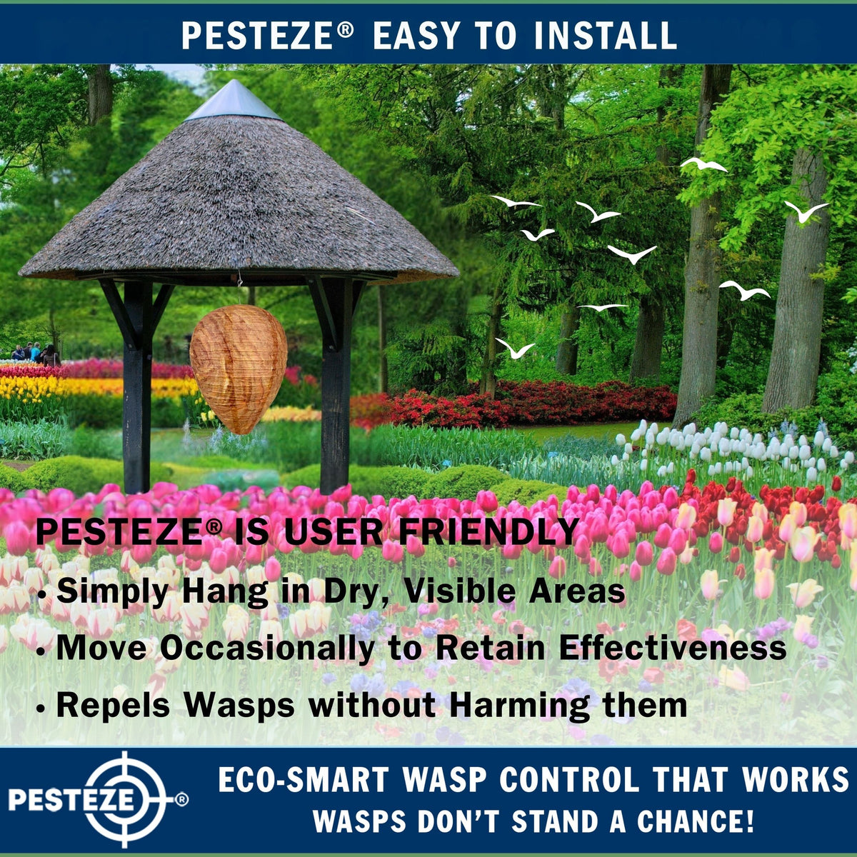PESTEZE® USA 2 Pack Hanging Wasp Nest Decoy [11.8 x 8.6 Inch]—Faux Wasp, Hornet and Yellow Jacket Deterrent for Outdoor Spaces. Simulated Rival Hives Help Prevent New Nests Without any Harsh Chemicals