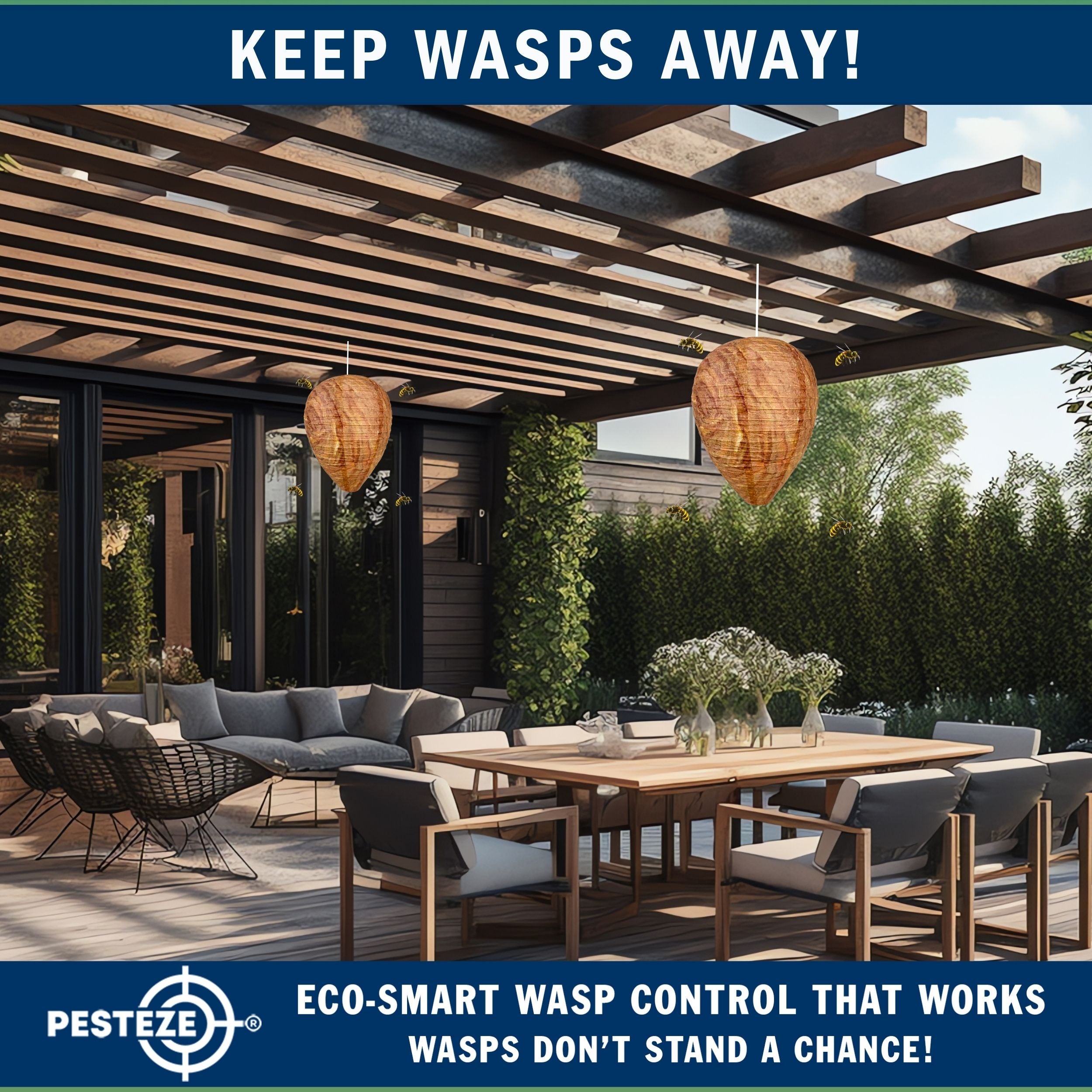 1 Pack PESTEZE® Hanging Wasp Nest Decoy [11.8 x 8.6 Inch] Deters Several  Wasp, Hornet & Yellow Jacket Species without Harsh Chemicals by Simulating Enemy Hives.