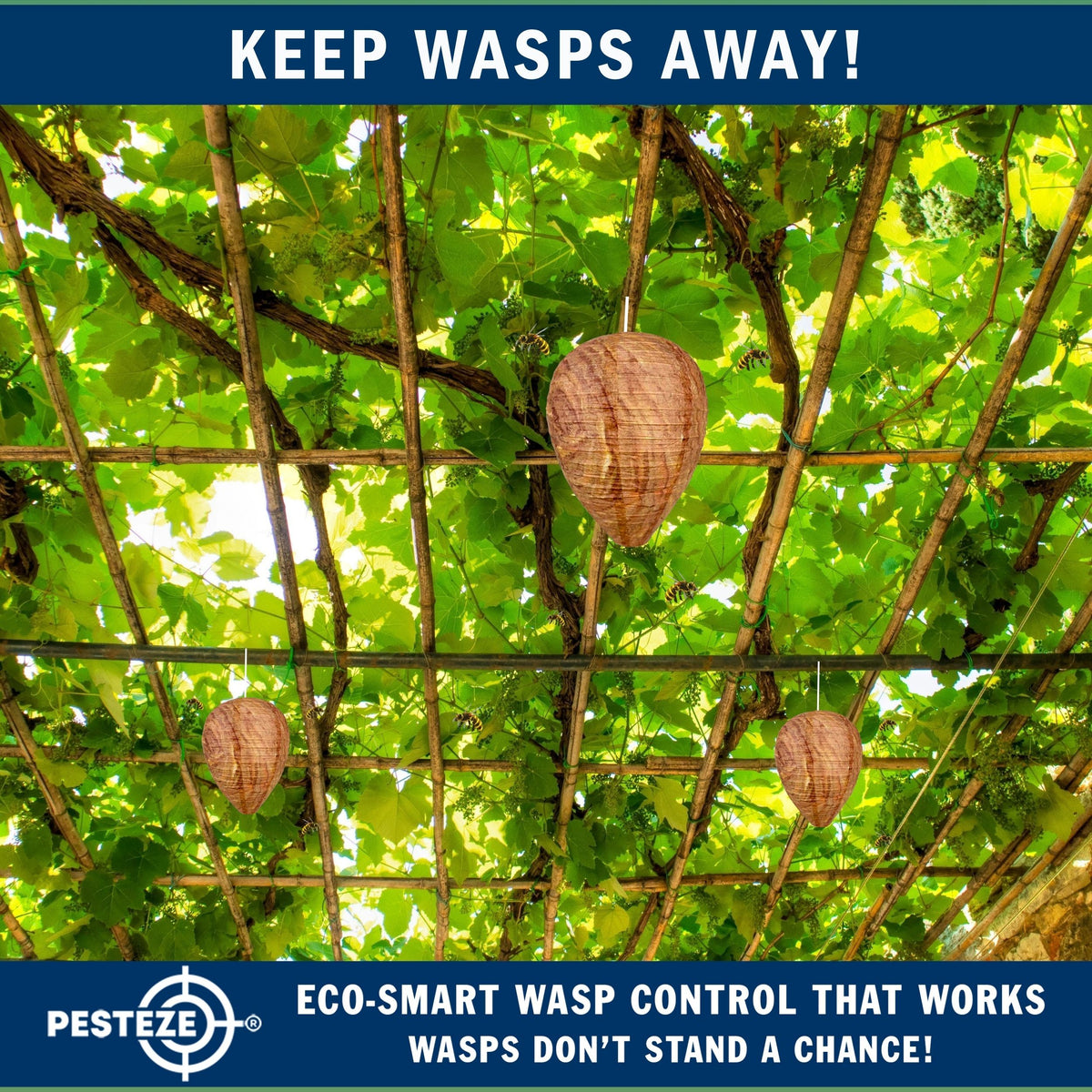 PESTEZE® USA 2 Pack Hanging Wasp Nest Decoy [11.8 x 8.6 Inch]—Faux Wasp, Hornet and Yellow Jacket Deterrent for Outdoor Spaces. Simulated Rival Hives Help Prevent New Nests Without any Harsh Chemicals