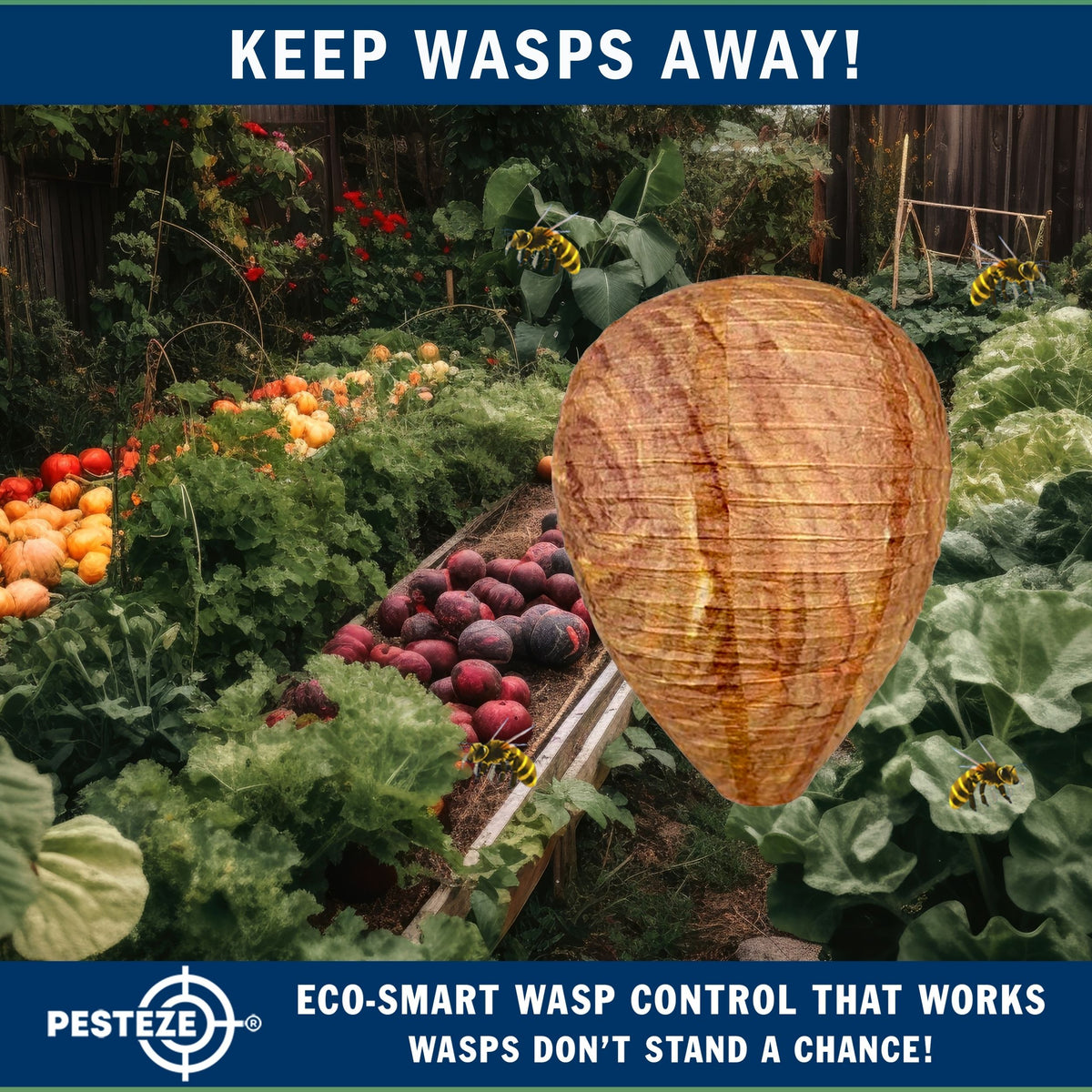 PESTEZE® USA 2 Pack Hanging Wasp Nest Decoy [11.8 x 8.6 Inch]—Faux Wasp, Hornet and Yellow Jacket Deterrent for Outdoor Spaces. Simulated Rival Hives Help Prevent New Nests Without any Harsh Chemicals