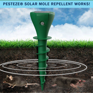 2 Pack PESTEZE® Reusable Solar Mole, Snake, Gopher, Vole, Chipmunk, Groundhog & Woodchuck Repeller. Vibration Quietly & Humanely Deters Burrowing Rodents from Destroying Yard. Waterproof & EZ Install