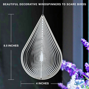 PESTEZE® Water Droplet Stainless Steel Highly Reflective Decorative 3D Wind Spinner for Repelling Unwanted Pest Birds & Critters. 4 x 8.5 Inch Premium Shiny, Attractive, Durable & Humane Bird Deterrent