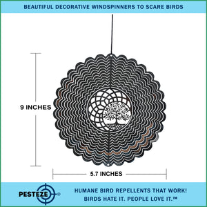 PESTEZE® Tree of Life Stainless Steel Highly Reflective Decorative 3D Wind Spinner for Deterring Unwanted Pest Birds & Critters. 5.7 x 9 Inch Premium Shiny, Beautiful, Everlasting & Sturdy Bird Control