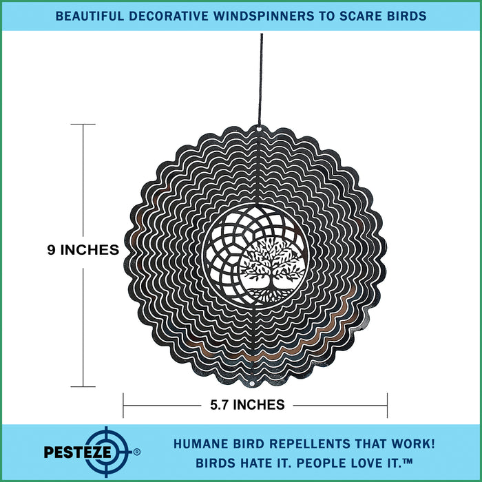 PESTEZE® Tree of Life Stainless Steel Highly Reflective Decorative 3D Wind Spinner for Deterring Unwanted Pest Birds & Critters. 5.7 x 9 Inch Premium Shiny, Beautiful, Everlasting & Sturdy Bird Control