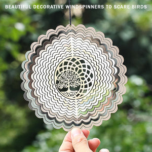 PESTEZE® Tree of Life Stainless Steel Highly Reflective Decorative 3D Wind Spinner for Deterring Unwanted Pest Birds & Critters. 6 x 9 Inch Premium Shiny, Beautiful, Everlasting & Sturdy Bird Control