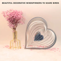 PESTEZE® Large Heart Stainless Steel Highly Reflective Decorative 3D Wind Spinner for Repelling Unwanted Birds & Critters. 12 x 14 Inch Premium Shiny, Beautiful & Long Lasting Bird Repellent.