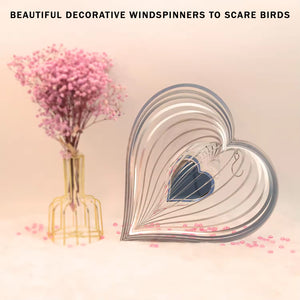 PESTEZE® Large Heart Stainless Steel Highly Reflective Decorative 3D Wind Spinner for Repelling Unwanted Birds & Critters. 12 x 14 Inch Premium Shiny, Beautiful & Long Lasting Bird Repellent.