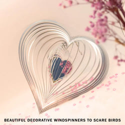 PESTEZE® Large Heart Stainless Steel Highly Reflective Decorative 3D Wind Spinner for Repelling Unwanted Birds & Critters. 12 x 14 Inch Premium Shiny, Beautiful & Long Lasting Bird Repellent.