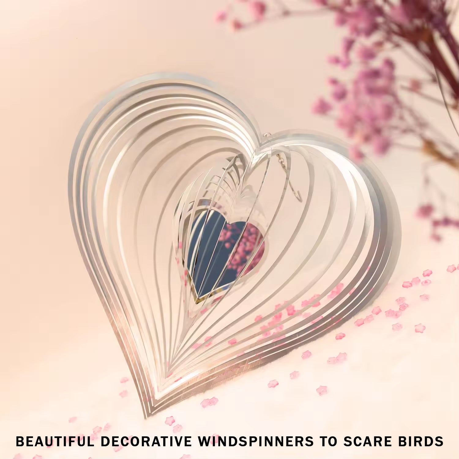 PESTEZE® Large Heart Stainless Steel Highly Reflective Decorative 3D Wind Spinner for Repelling Unwanted Birds & Critters. 12 x 14 Inch Premium Shiny, Beautiful & Long Lasting Bird Repellent.