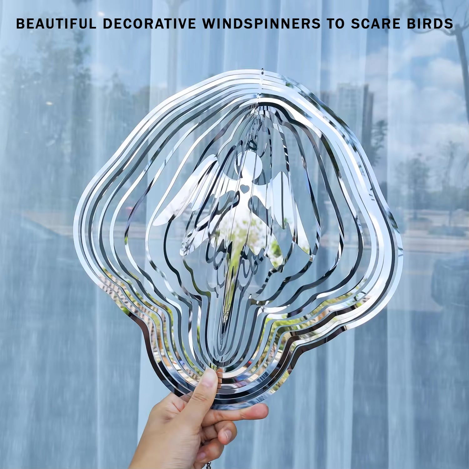 PESTEZE® Large Angel Stainless Steel Highly Reflective Decorative 3D Wind Spinner for Repelling Unwanted Birds & Critters. 11 x15  Inch Premium Shiny, Beautiful & Everlasting Bird Repellent.