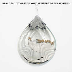 PESTEZE® Large Water Droplet Stainless Steel Highly Reflective Decorative 3D Wind Spinner for Repelling Unwanted Birds & Critters. 9 x 15 Inch Premium Shiny, Beautiful, Long Lasting & Durable Bird Repellent.