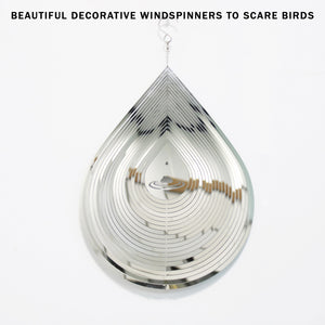 PESTEZE® Large Water Droplet Stainless Steel Highly Reflective Decorative 3D Wind Spinner for Repelling Unwanted Birds & Critters. 9 x 15 Inch Premium Shiny, Beautiful, Long Lasting & Durable Bird Repellent.
