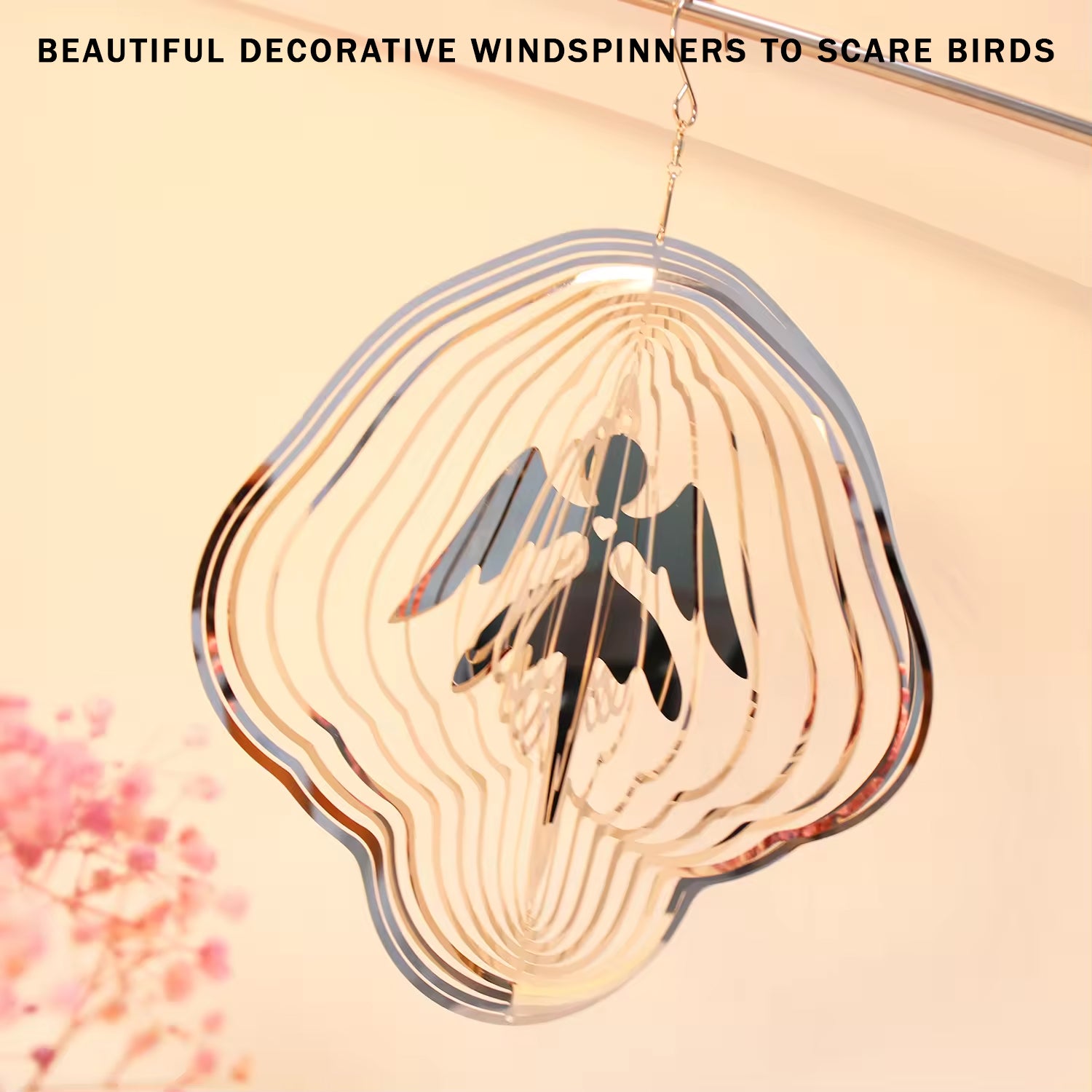 PESTEZE® Large Angel Stainless Steel Highly Reflective Decorative 3D Wind Spinner for Repelling Unwanted Birds & Critters. 11 x15  Inch Premium Shiny, Beautiful & Everlasting Bird Repellent.