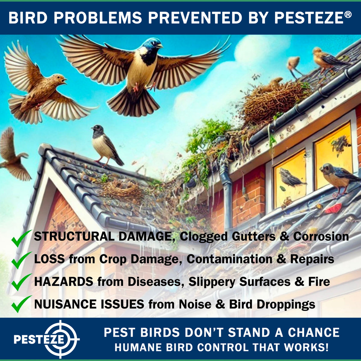 PESTEZE® USA Hawk Kite [47x27 Inch Kite with 13 Ft Flagpole] Provides Humane Bird Deterrence in Yards & Farms. Protects Vegetables, Fruits & Crops from Pest Birds & Critters